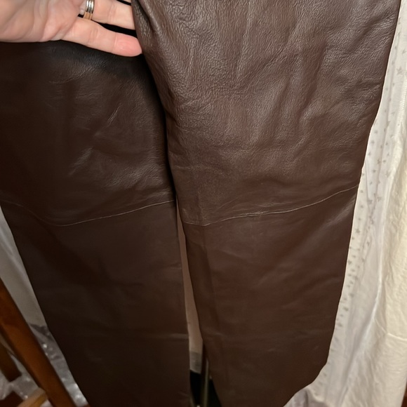 Brown leather trousers front zip - Picture 5 of 7